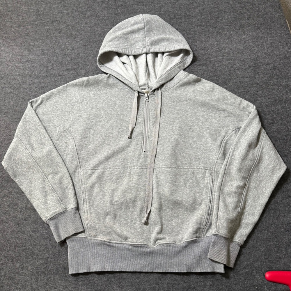 FP Movement Free People Heather Grey Half Zip Hoodie Oversized Sweatshirt S